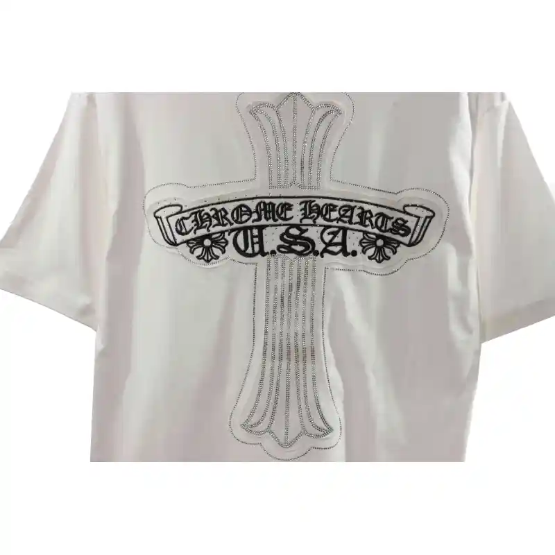 Chrome Heart Cross Sanskrit Scroll Diamond Short Sleeve White