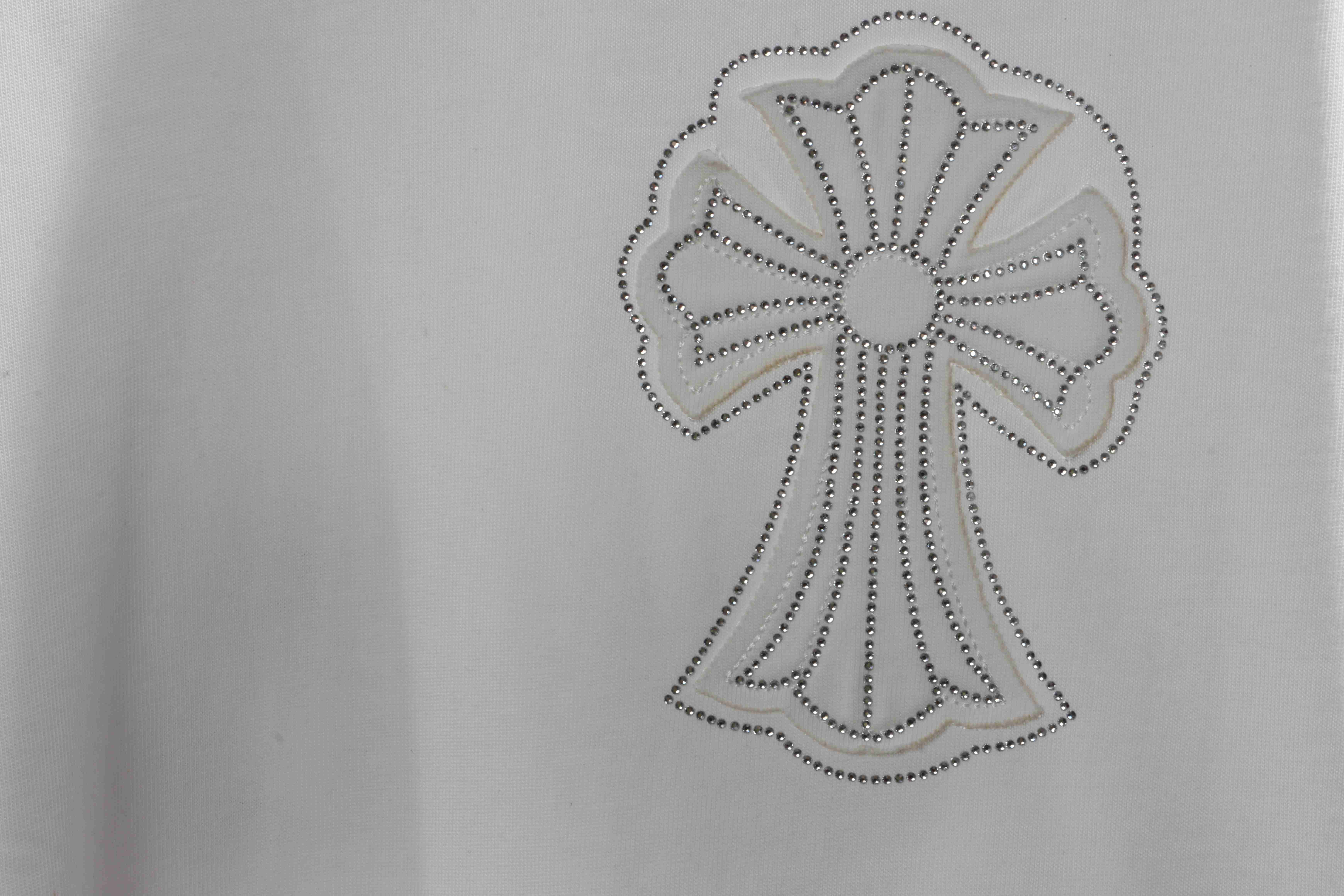 Chrome Heart Cross Sanskrit Scroll Diamond Short Sleeve White