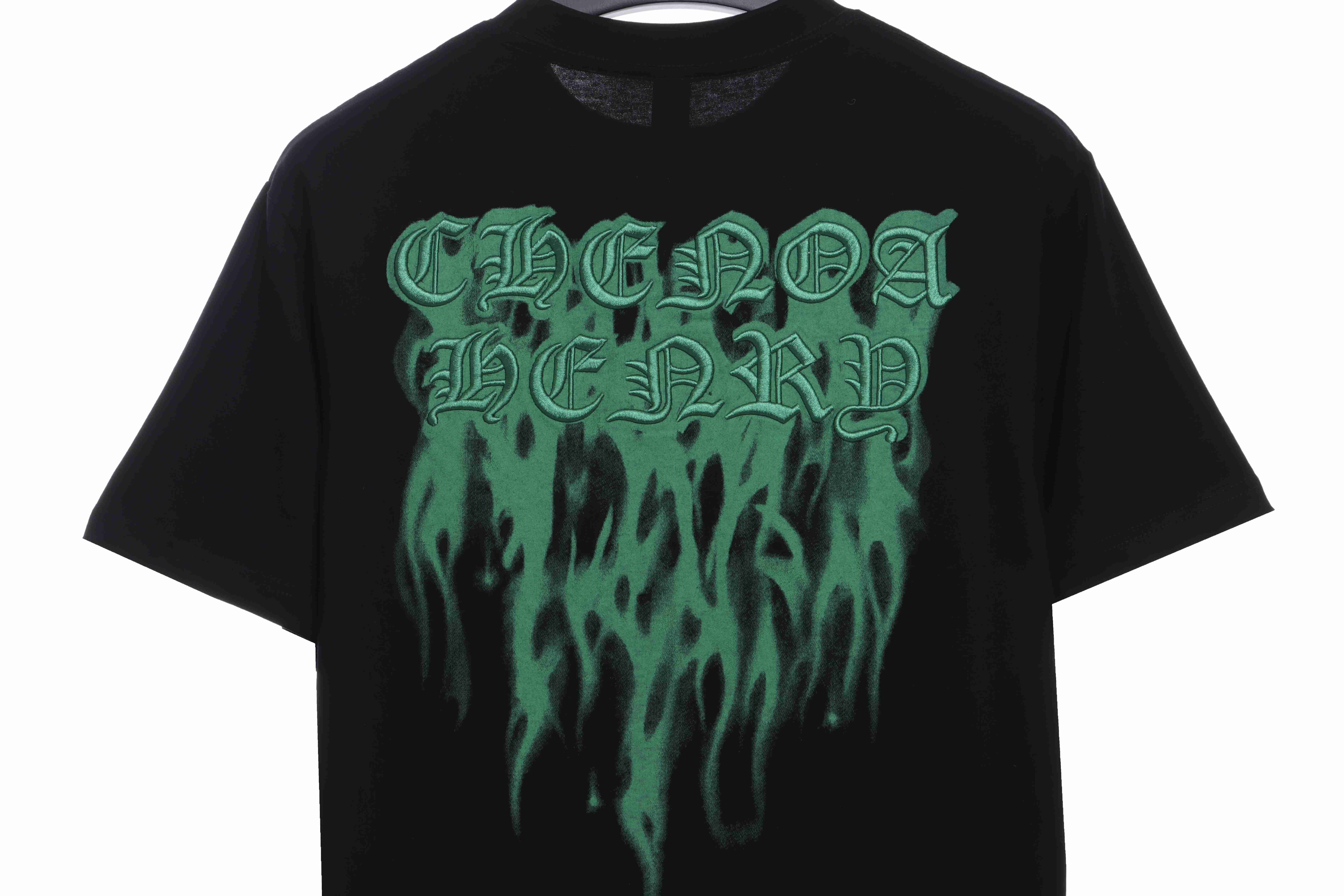 Chrome Heart Melt Print Sanskrit Embroidered Short Sleeve Black