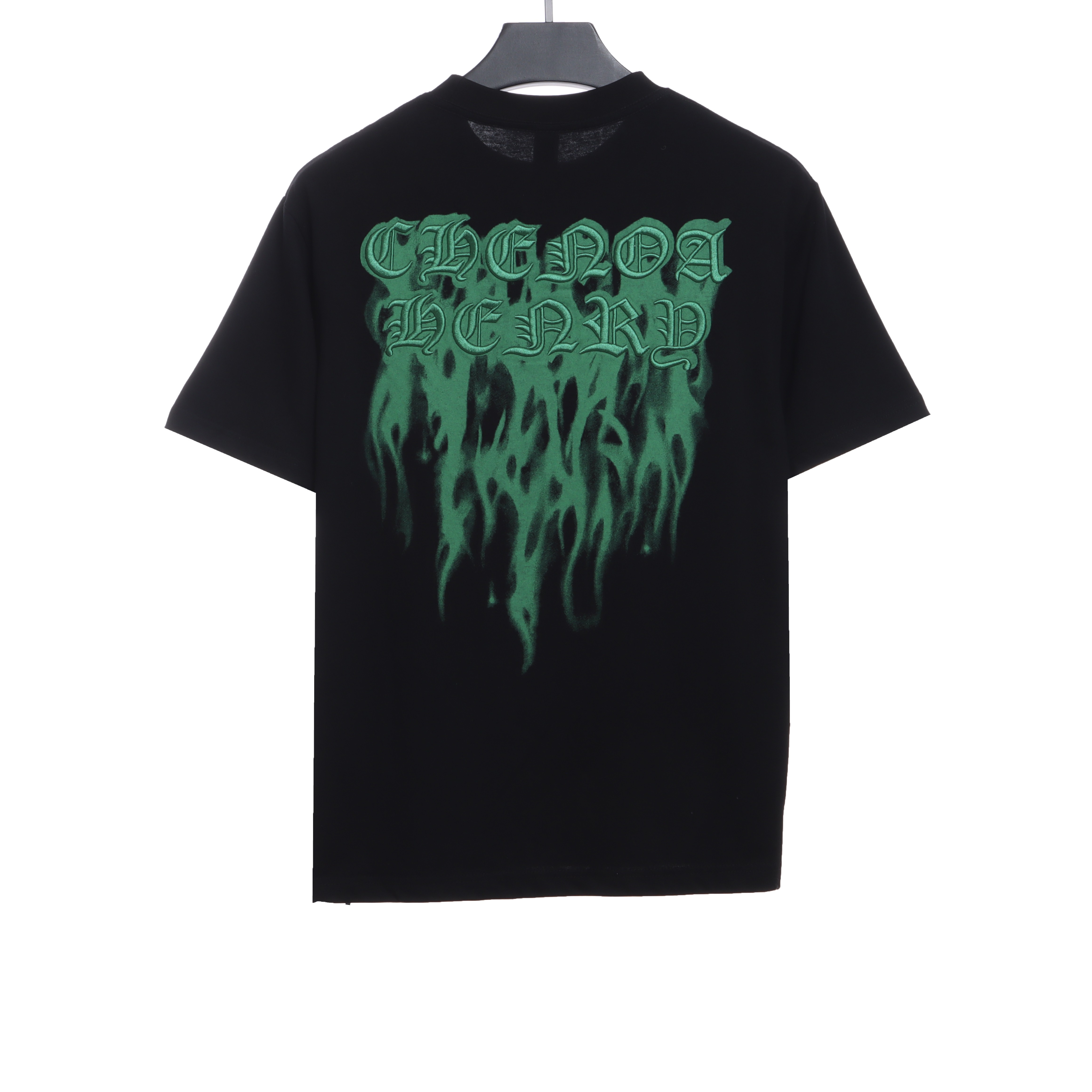 Chrome Heart Melt Print Sanskrit Embroidered Short Sleeve Black