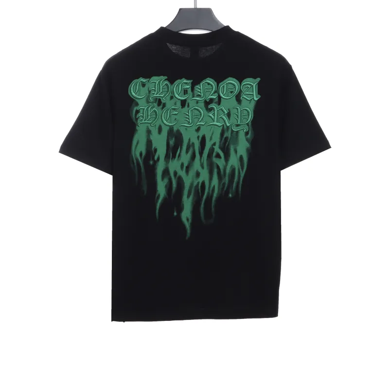 Chrome Heart Melt Print Sanskrit Embroidered Short Sleeve Black