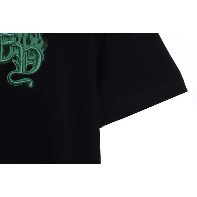 Chrome Heart Melt Print Sanskrit Embroidered Short Sleeve Black