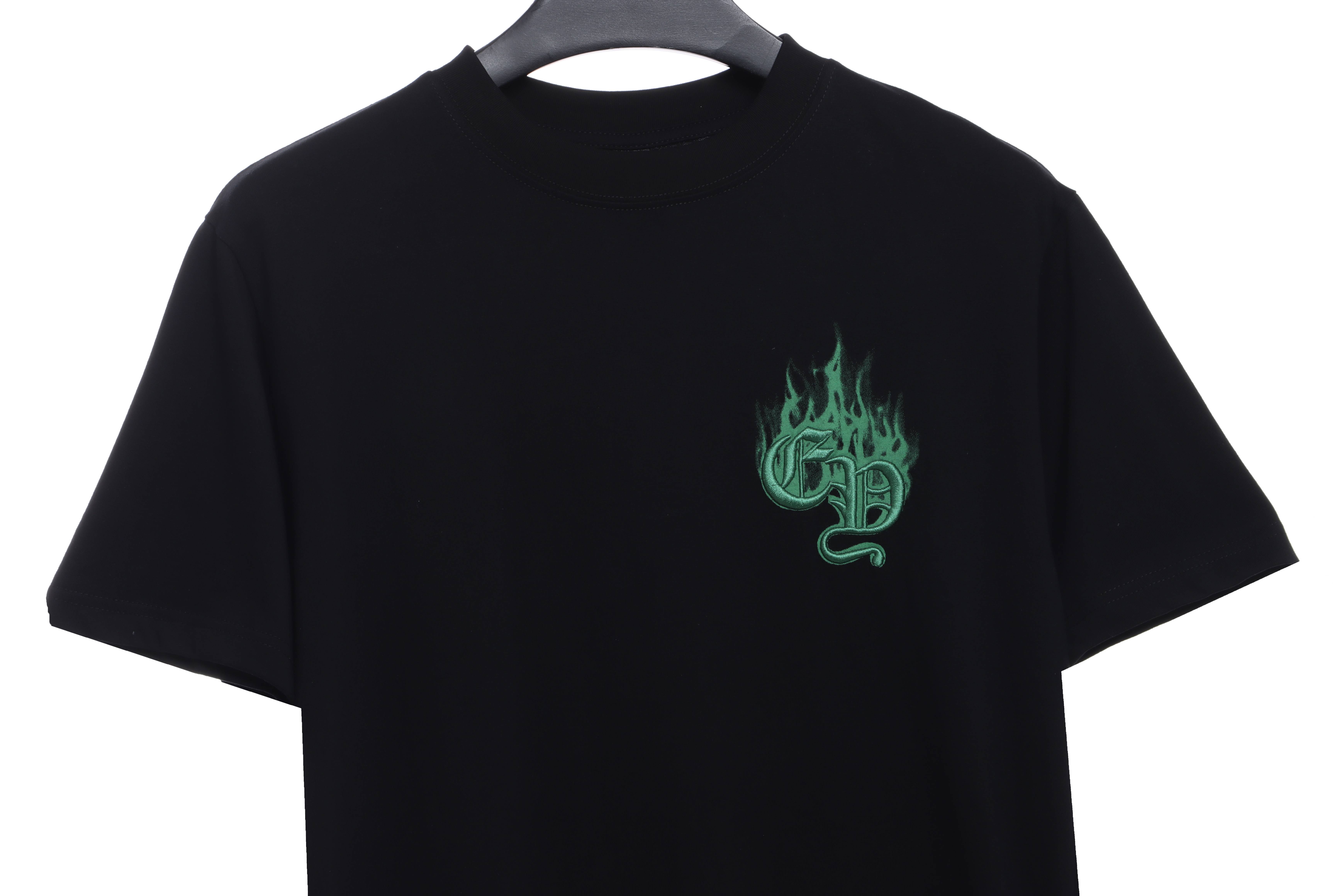 Chrome Heart Melt Print Sanskrit Embroidered Short Sleeve Black