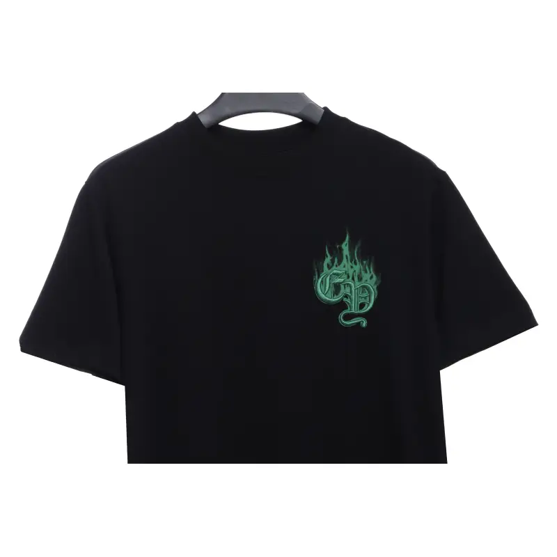 Chrome Heart Melt Print Sanskrit Embroidered Short Sleeve Black