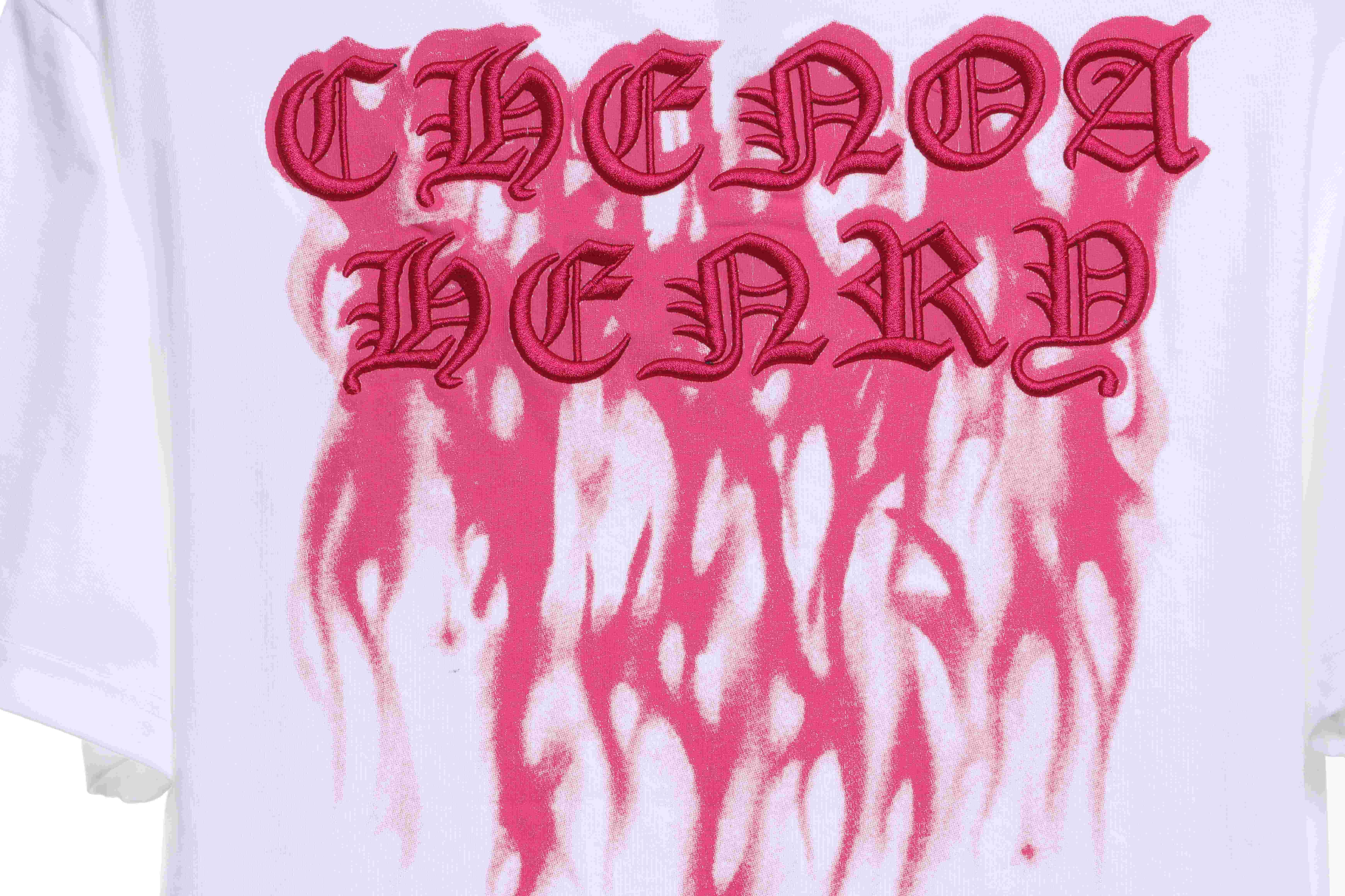 Chrome Heart Melt Print Sanskrit Embroidery Short Sleeve White