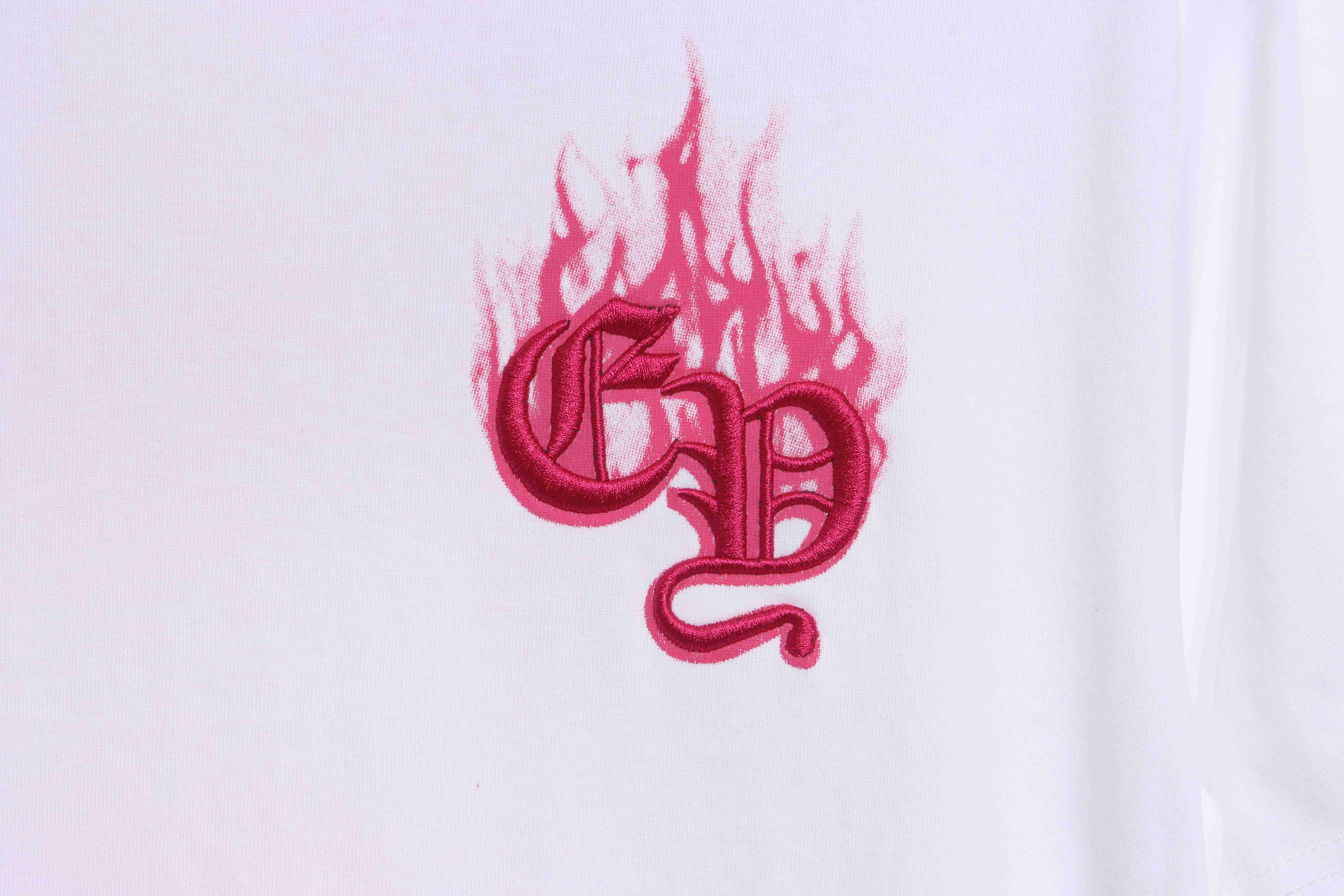 Chrome Heart Melt Print Sanskrit Embroidery Short Sleeve White