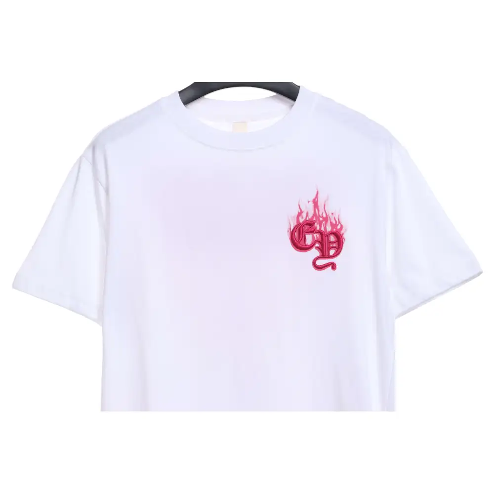 Chrome Heart Melt Print Sanskrit Embroidery Short Sleeve White