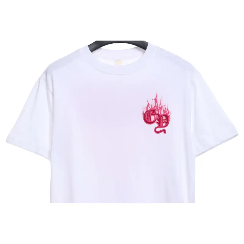 Chrome Heart Melt Print Sanskrit Embroidery Short Sleeve White