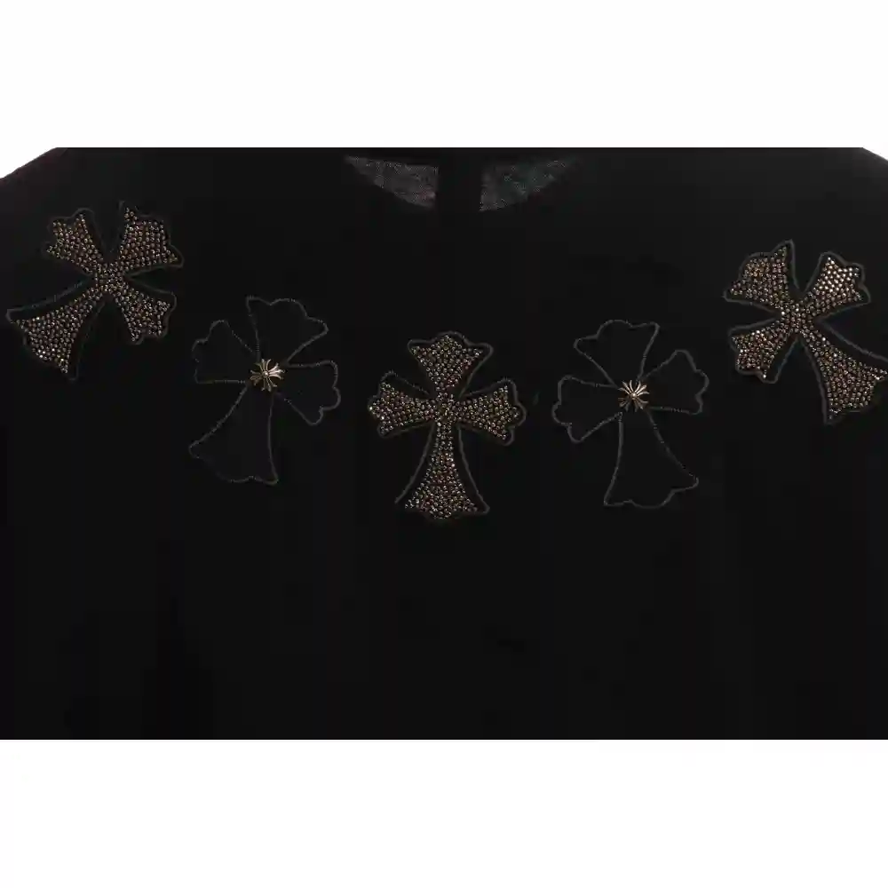 Chrome Heart Neckline Cross Rhinestone Short Sleeves Black