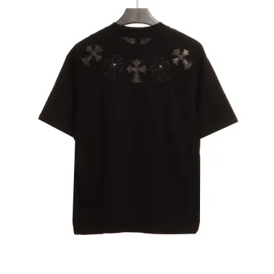 Chrome Heart Neckline Cross Rhinestone Short Sleeves Black 02