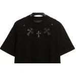 Chrome Heart Neckline Cross Rhinestone Short Sleeves Black
