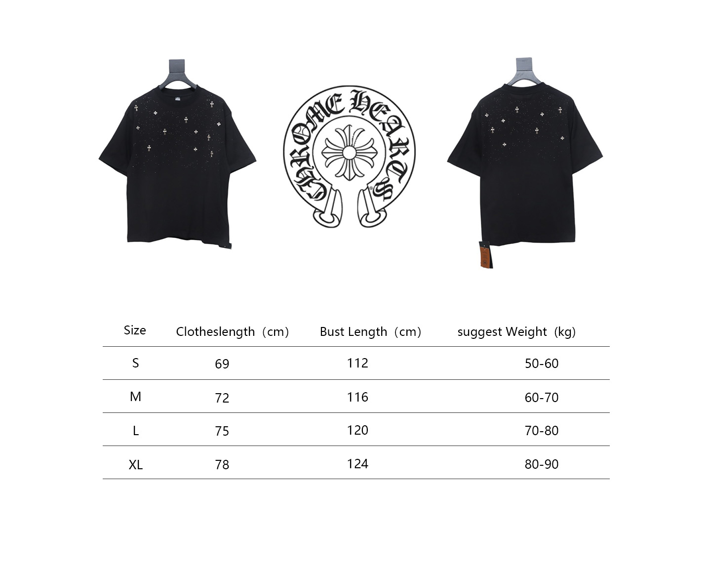 Chrome Hearts 2024ss new metal cross star diamond couple casual T-shirt black
