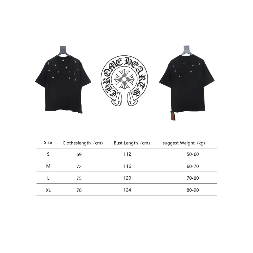 Chrome Hearts 2024ss new metal cross star diamond couple casual short-sleeved T-shirt black