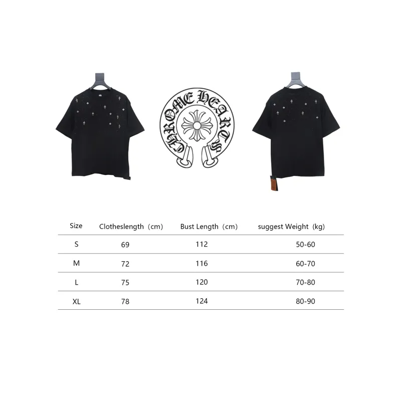 Chrome Hearts 2024ss new metal cross star diamond couple casual short-sleeved T-shirt black