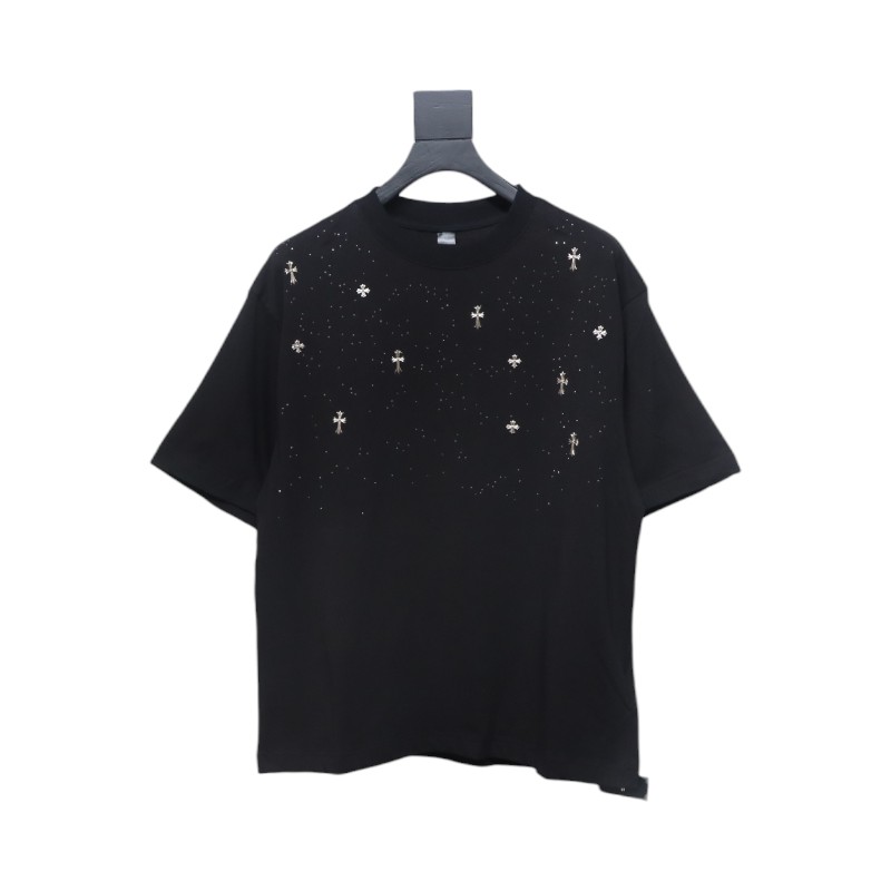 Chrome Hearts 2024ss new metal cross star diamond couple casual T-shirt black