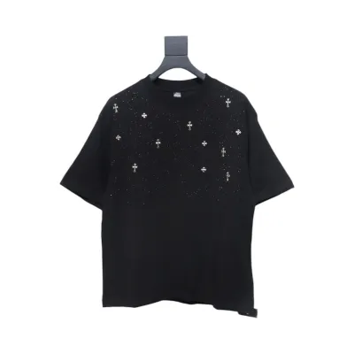 Chrome Hearts 2024ss new metal cross star diamond couple casual short-sleeved T-shirt black 02