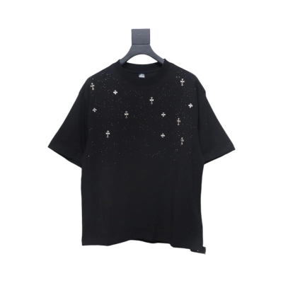 Chrome Hearts 2024ss new metal cross star diamond couple casual T-shirt black 02