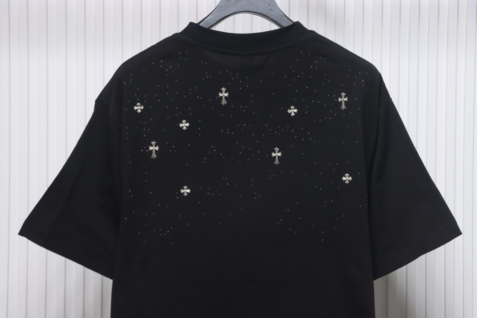 Chrome Hearts 2024ss new metal cross star diamond couple casual T-shirt black