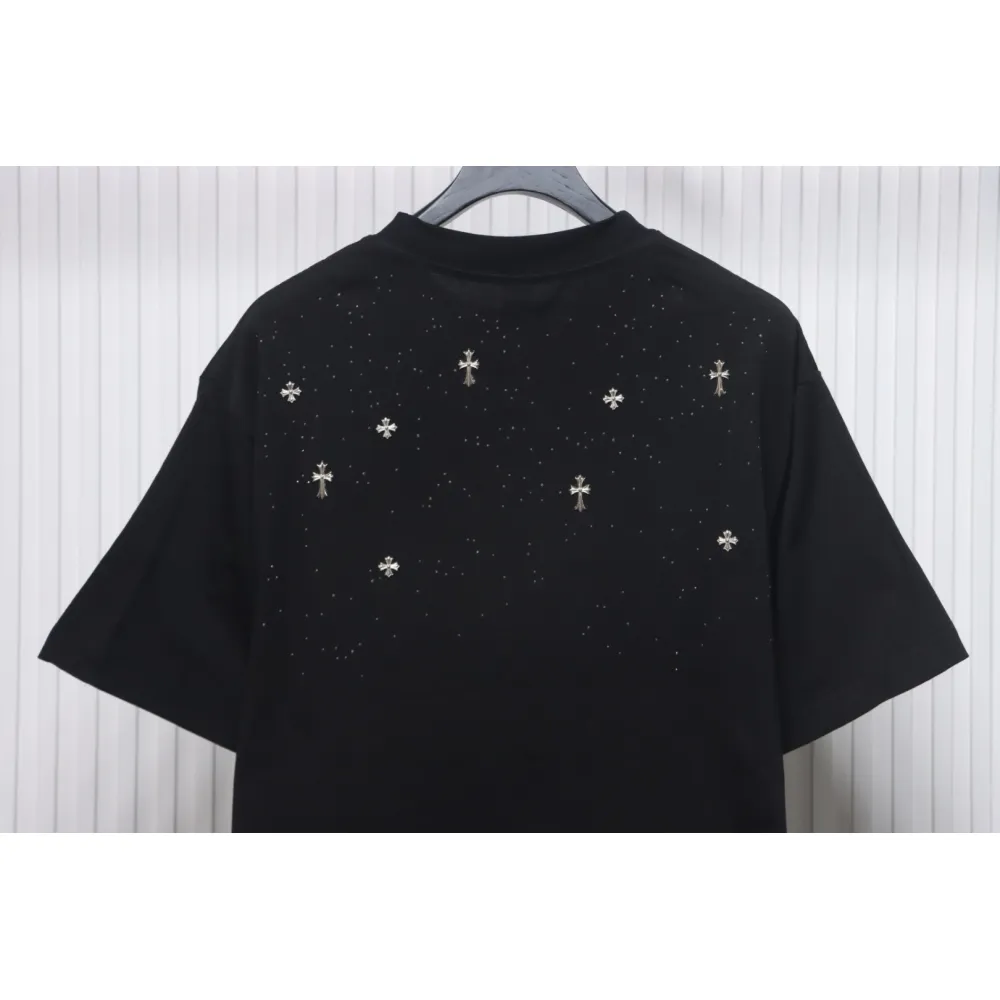 Chrome Hearts 2024ss new metal cross star diamond couple casual short-sleeved T-shirt black