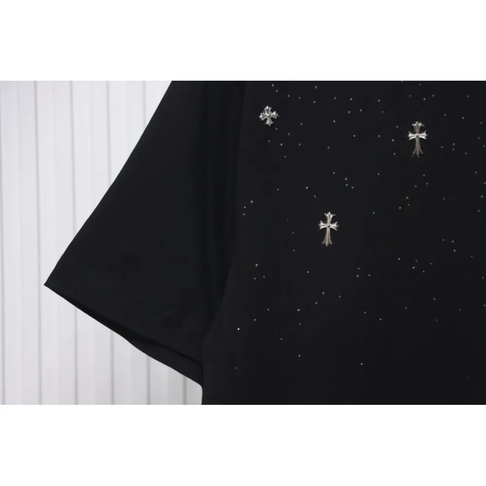 Chrome Hearts 2024ss new metal cross star diamond couple casual short-sleeved T-shirt black