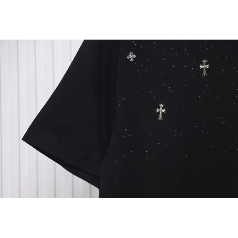 Chrome Hearts 2024ss new metal cross star diamond couple casual short-sleeved T-shirt black