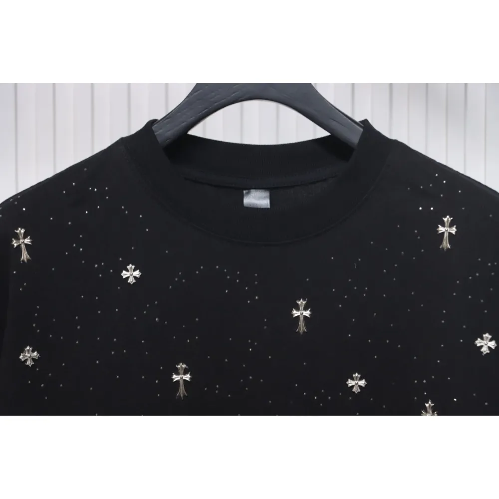 Chrome Hearts 2024ss new metal cross star diamond couple casual short-sleeved T-shirt black