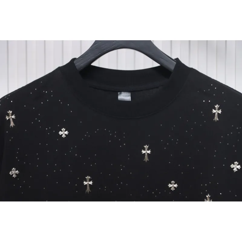 Chrome Hearts 2024ss new metal cross star diamond couple casual short-sleeved T-shirt black