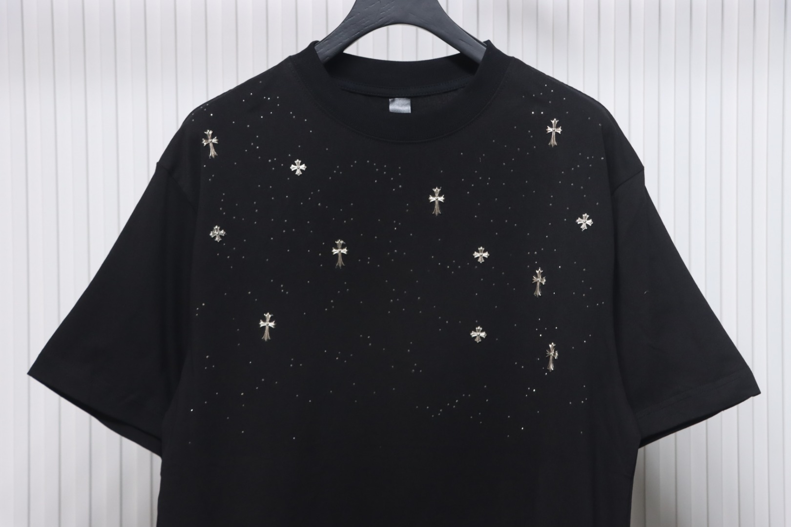 Chrome Hearts 2024ss new metal cross star diamond couple casual T-shirt black