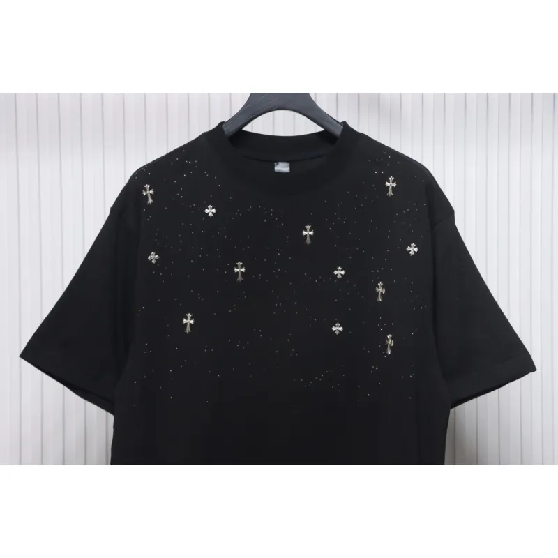 Chrome Hearts 2024ss new metal cross star diamond couple casual short-sleeved T-shirt black