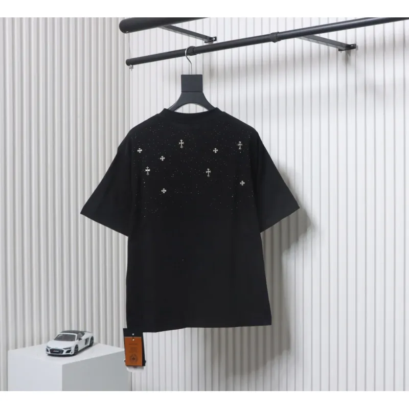 Chrome Hearts 2024ss new metal cross star diamond couple casual short-sleeved T-shirt black