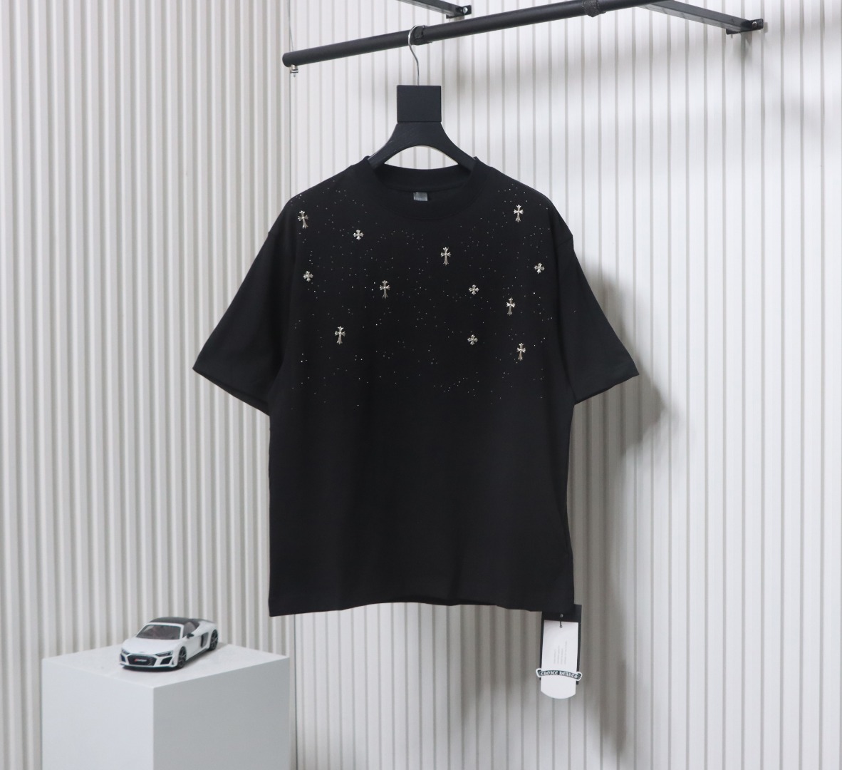 Chrome Hearts 2024ss new metal cross star diamond couple casual T-shirt black