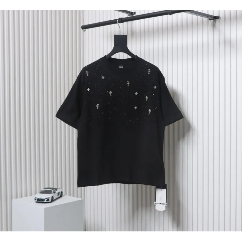 Chrome Hearts 2024ss new metal cross star diamond couple casual short-sleeved T-shirt black
