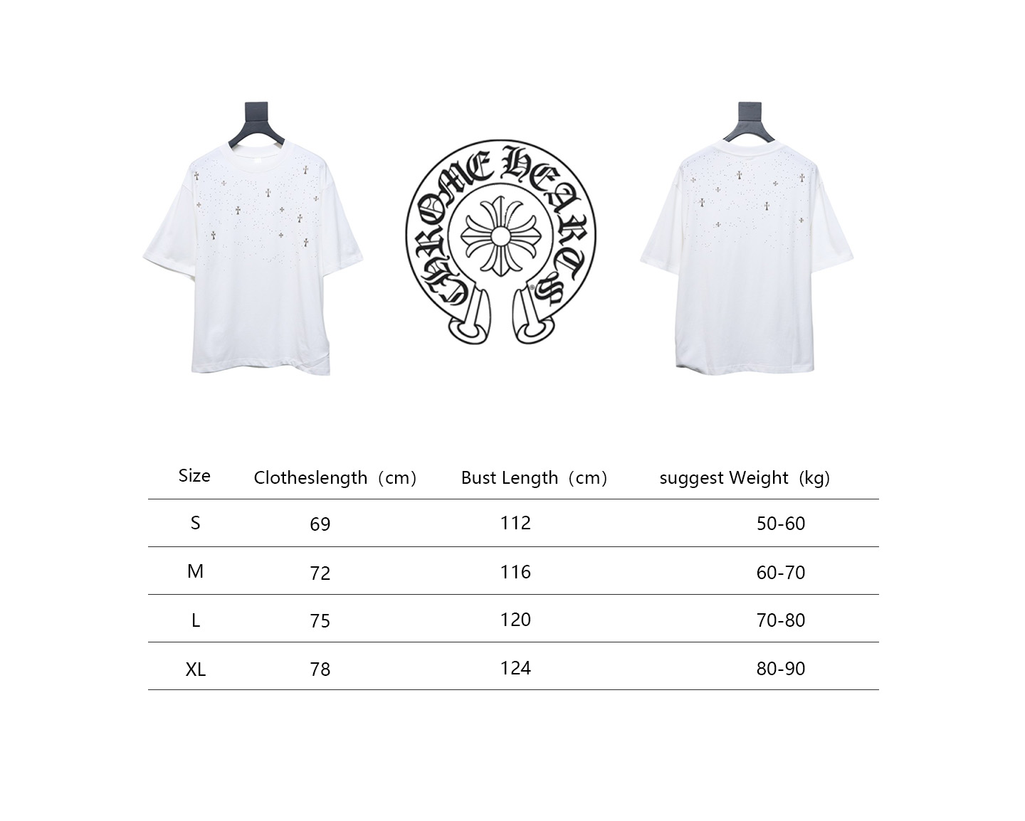 Chrome Hearts 2024ss new metal cross star diamond couple casual T-shirt White