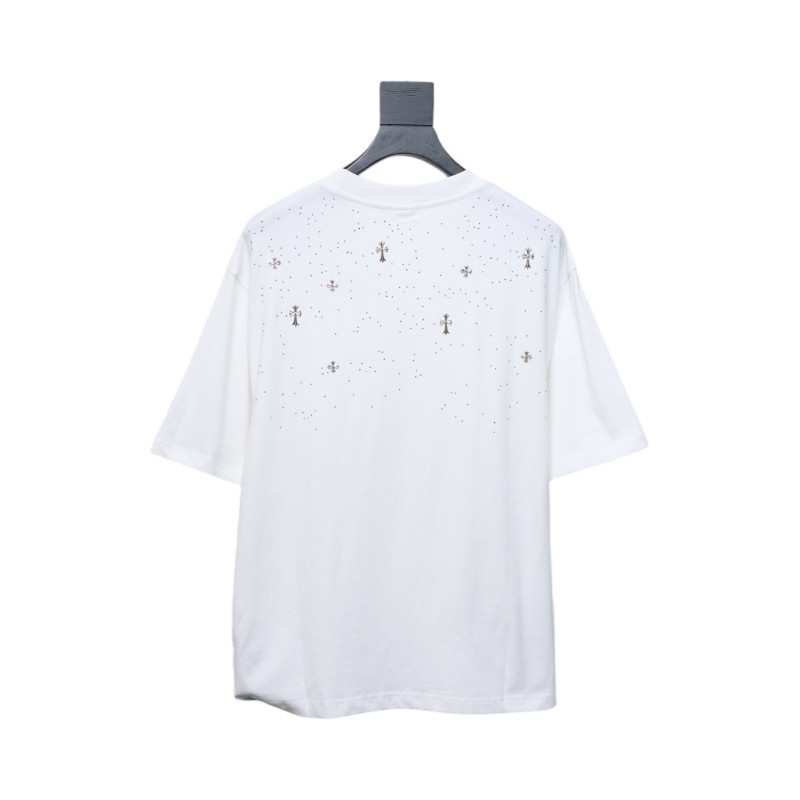 Chrome Hearts 2024ss new metal cross star diamond couple casual T-shirt White