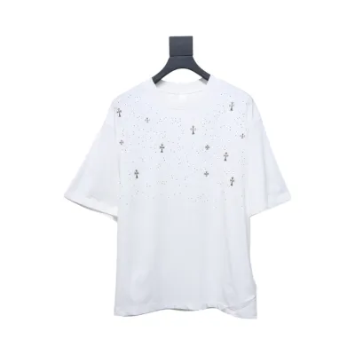 Chrome Hearts 2024ss new metal cross star diamond couple casual short-sleeved T-shirt White 01