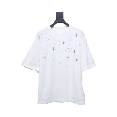 Chrome Hearts 2024ss new metal cross star diamond couple casual T-shirt White 01