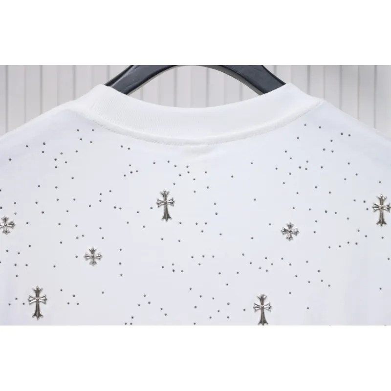 Chrome Hearts 2024ss new metal cross star diamond couple casual short-sleeved T-shirt White
