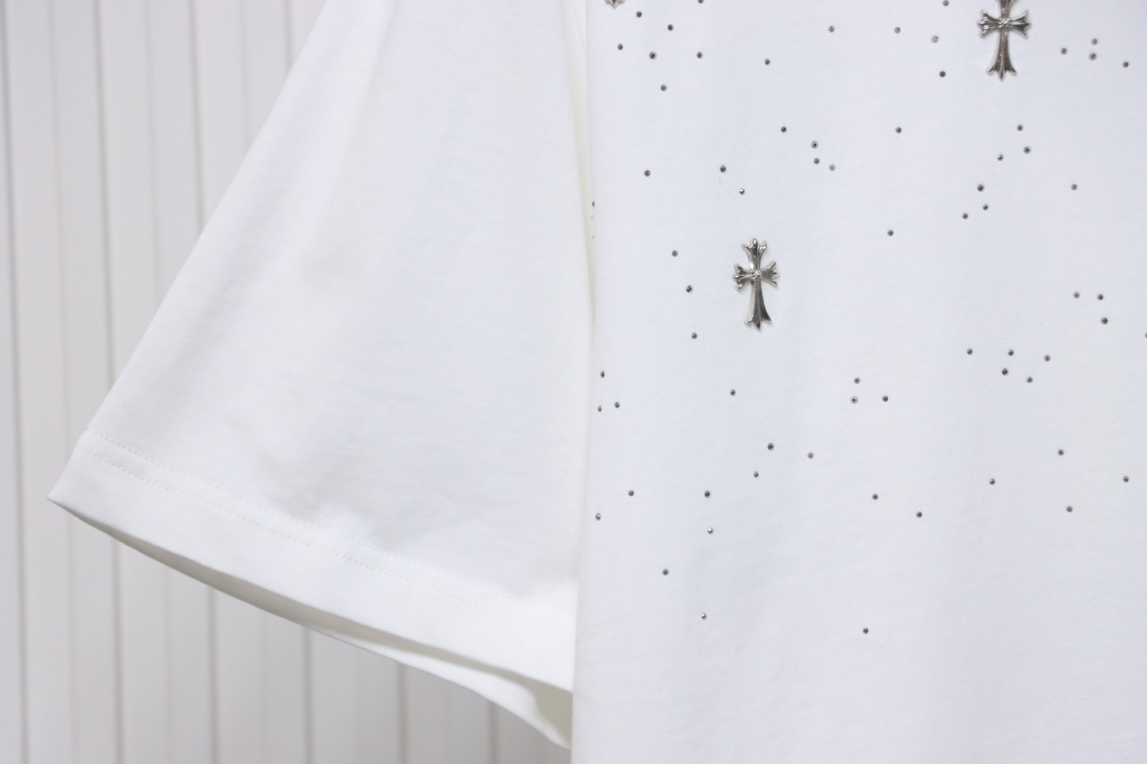 Chrome Hearts 2024ss new metal cross star diamond couple casual T-shirt White