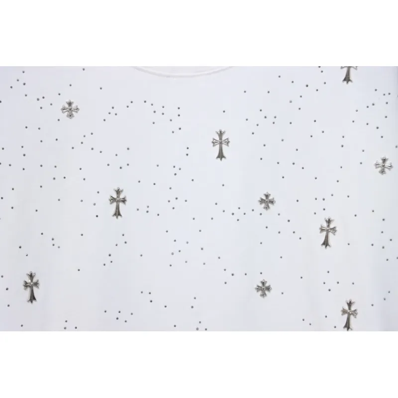 Chrome Hearts 2024ss new metal cross star diamond couple casual short-sleeved T-shirt White