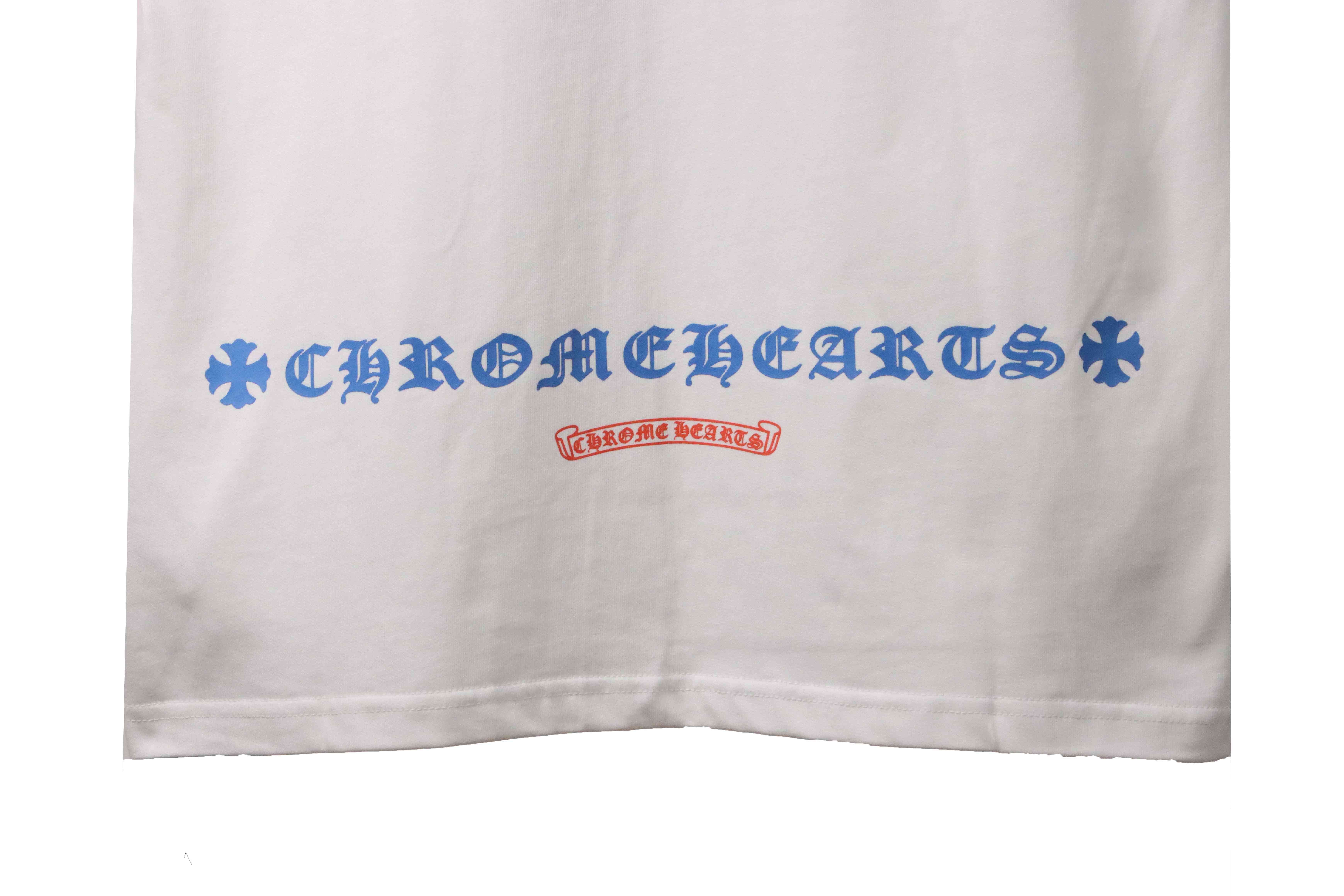 Chrome Hearts Blue Pocket Sanskrit Printed Short Sleeve White
