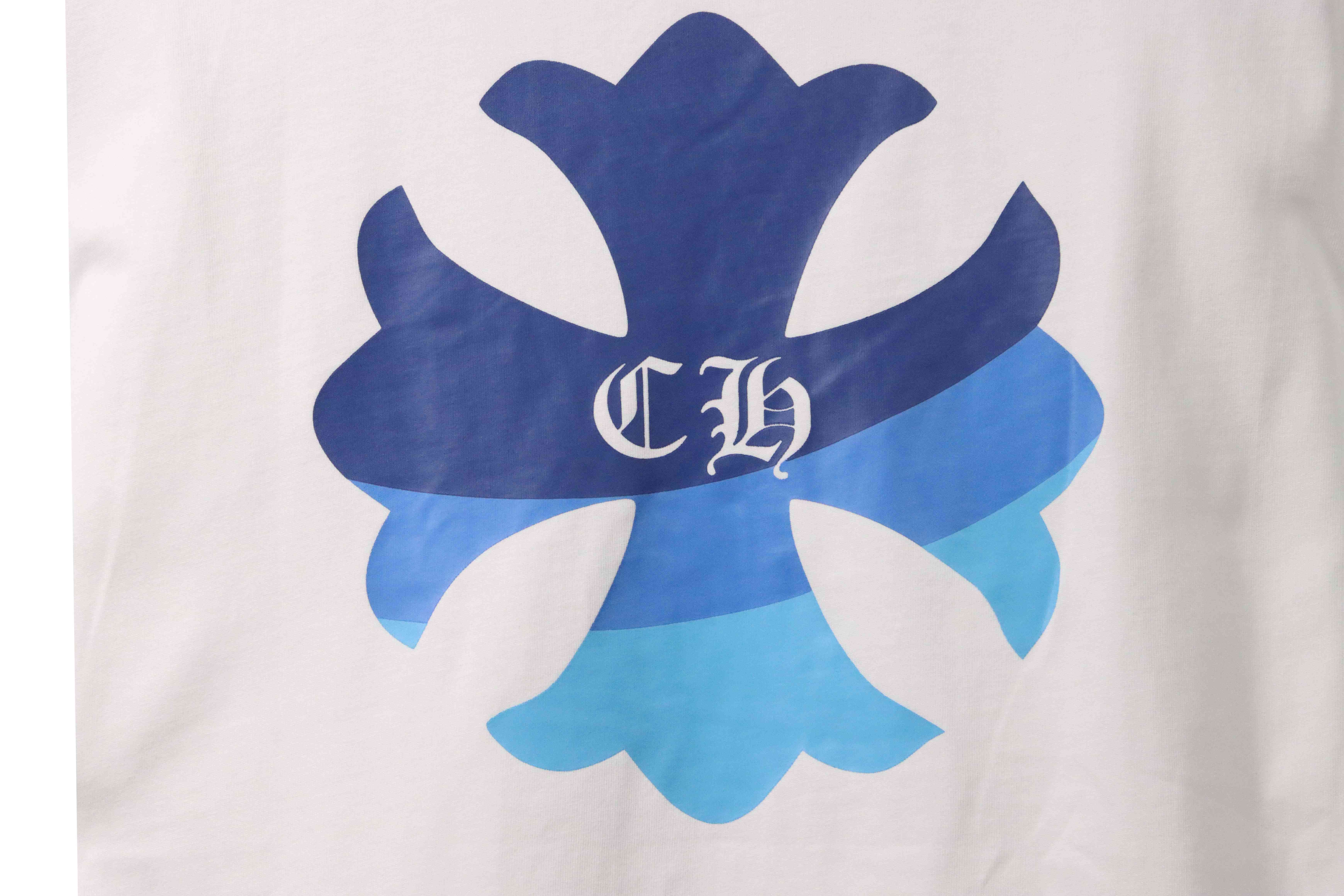 Chrome Hearts Blue Pocket Sanskrit Printed Short Sleeve White