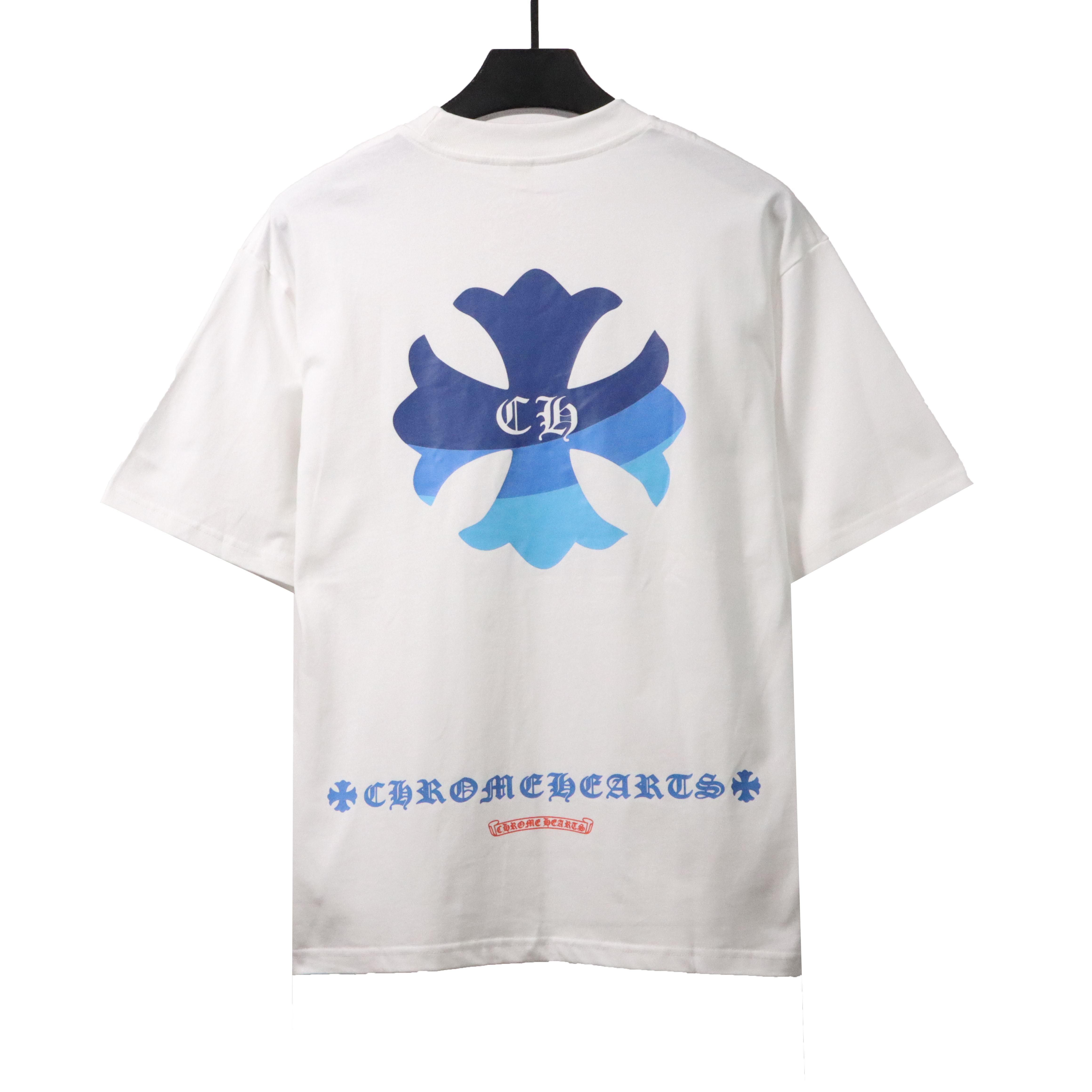 Chrome Hearts Blue Pocket Sanskrit Printed Short Sleeve White