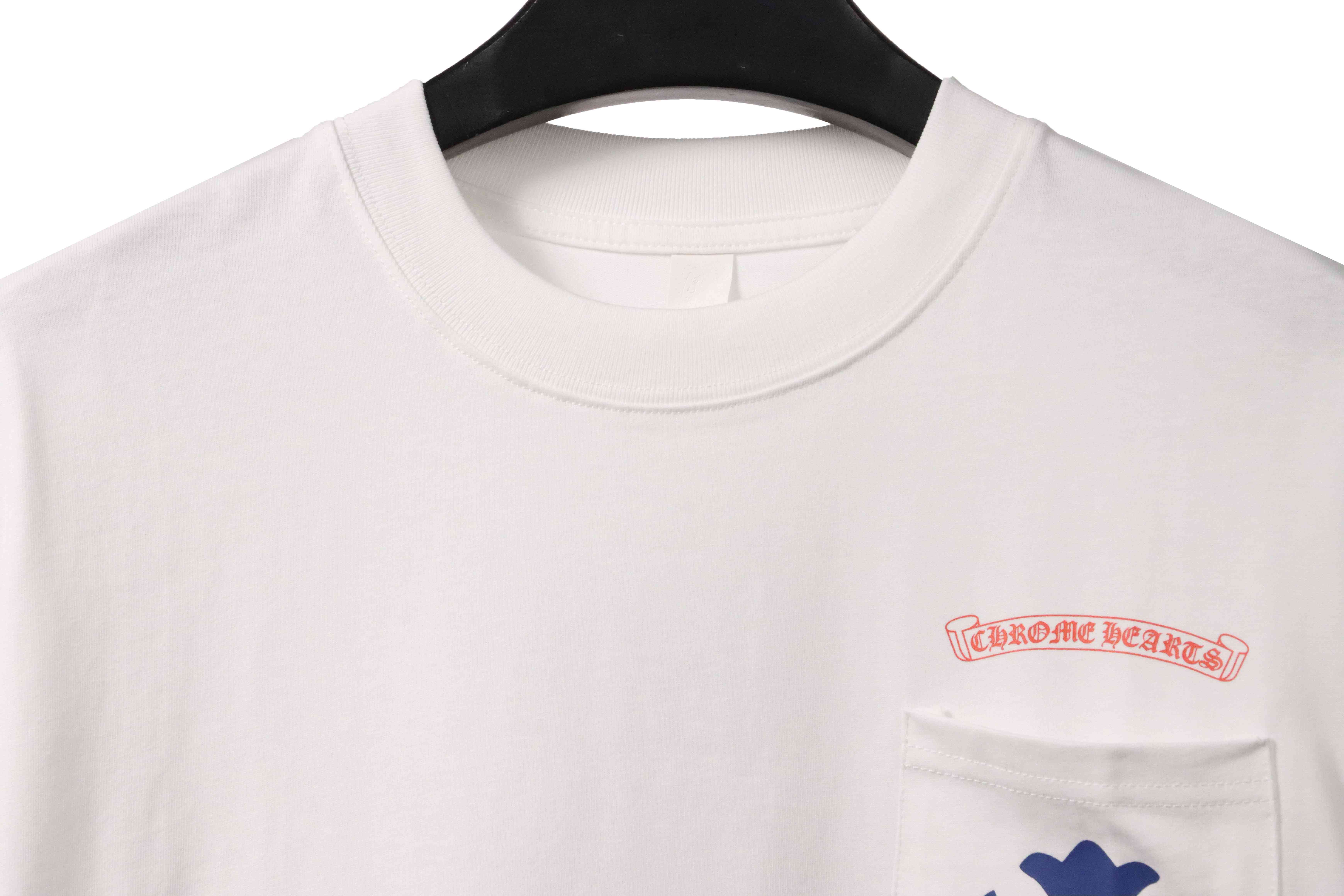 Chrome Hearts Blue Pocket Sanskrit Printed Short Sleeve White