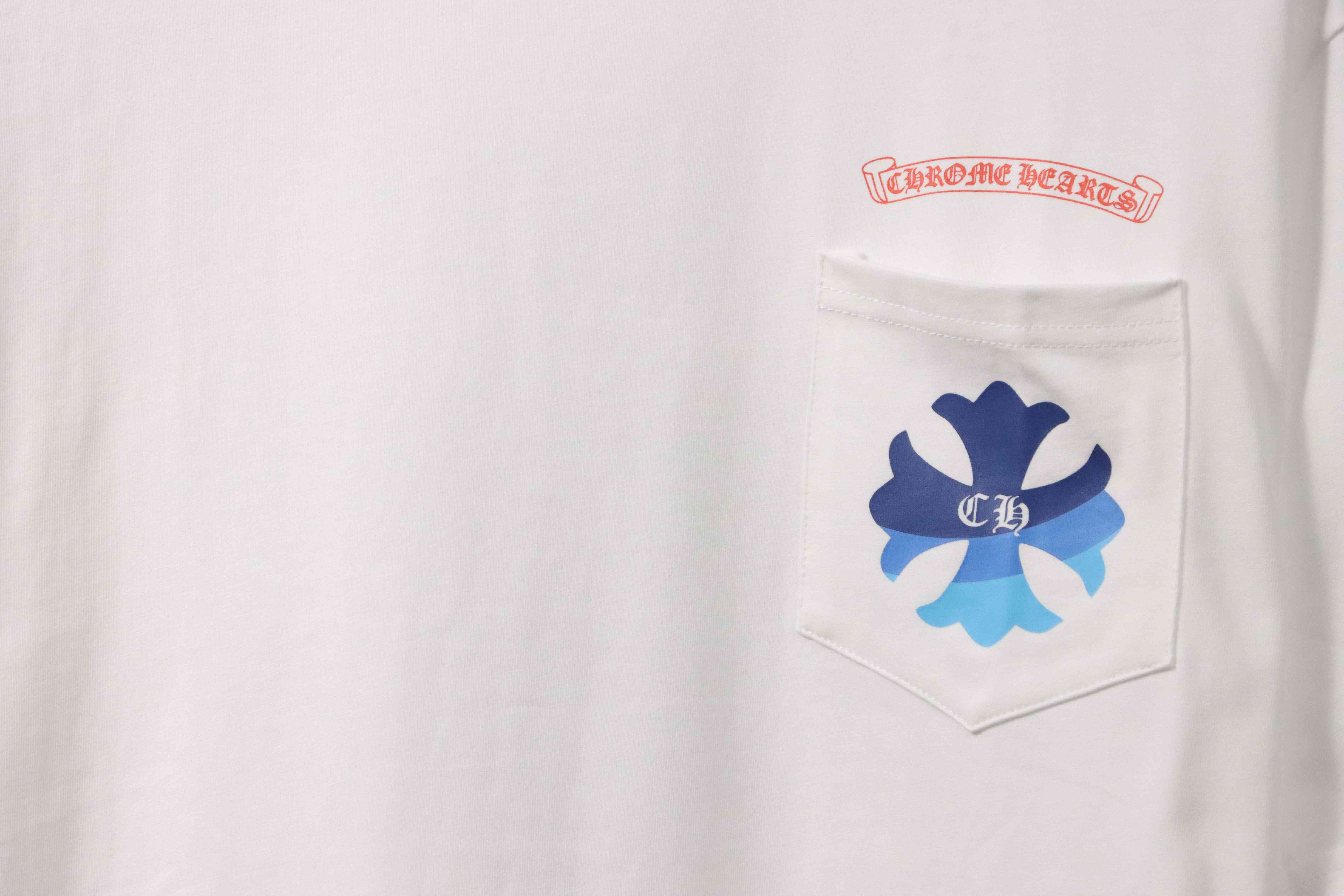 Chrome Hearts Blue Pocket Sanskrit Printed Short Sleeve White
