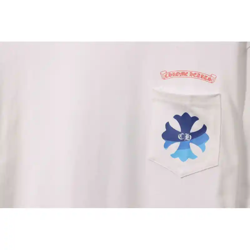 Chrome Hearts Blue Pocket Sanskrit Printed Short Sleeve White