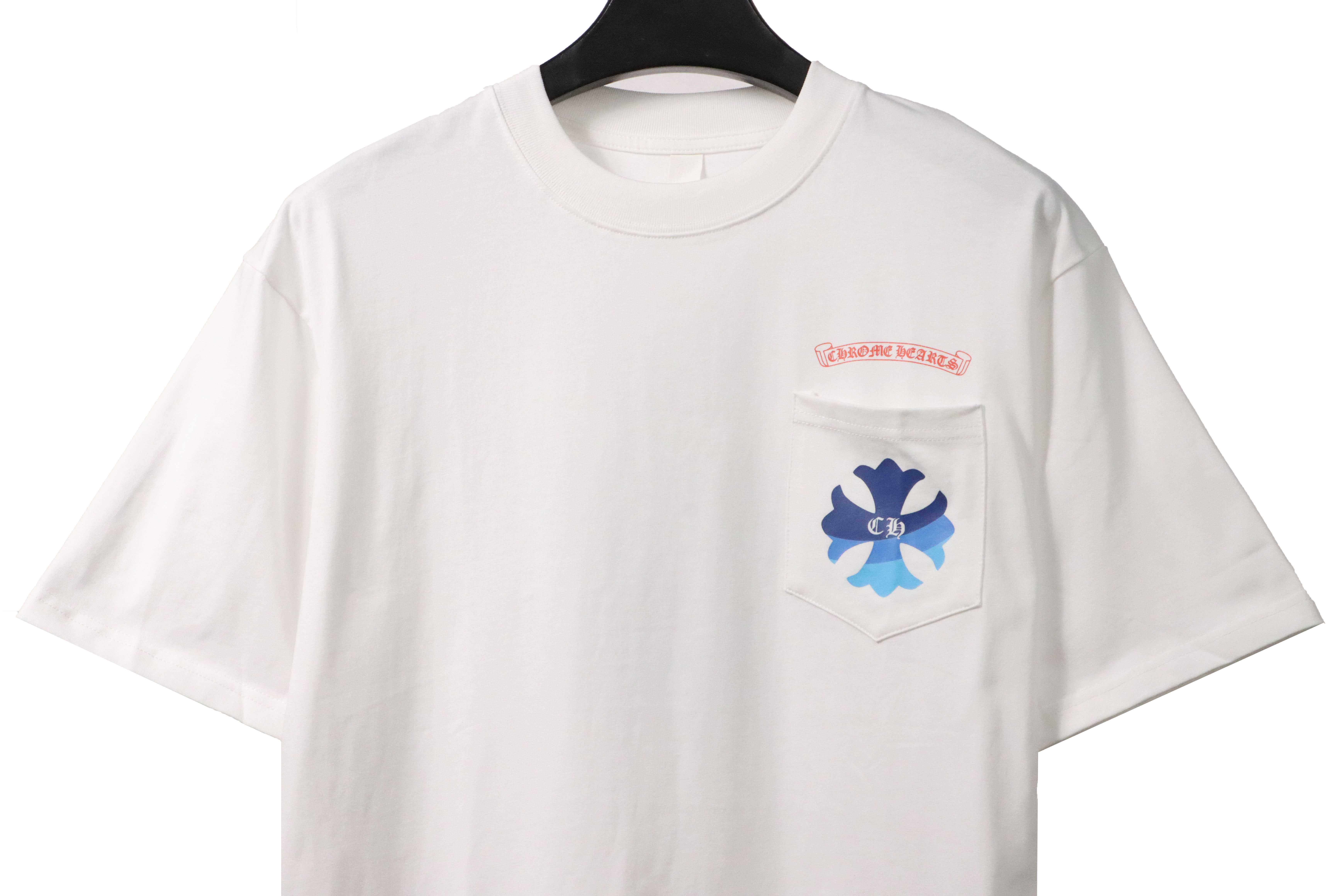 Chrome Hearts Blue Pocket Sanskrit Printed Short Sleeve White