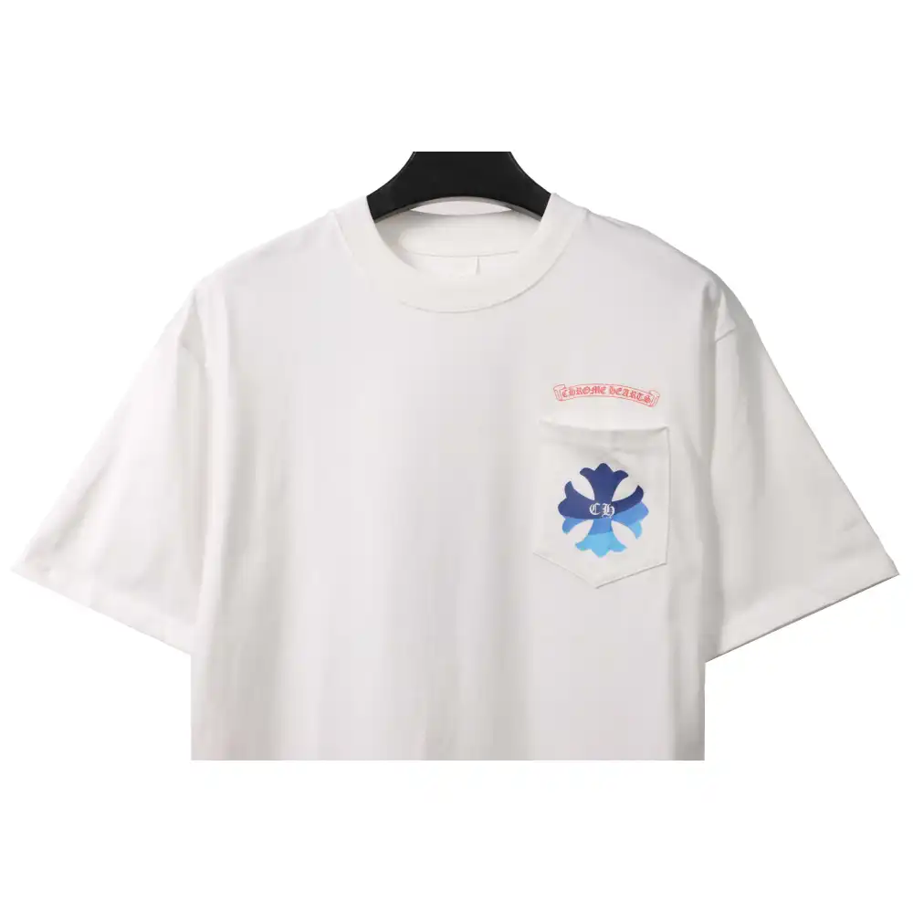 Chrome Hearts Blue Pocket Sanskrit Printed Short Sleeve White