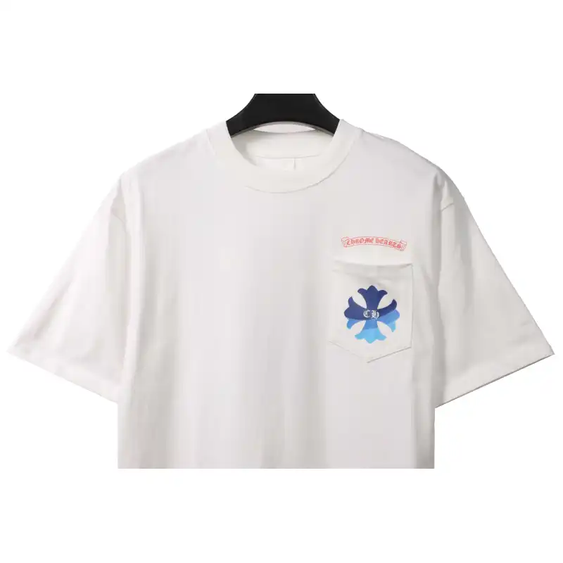Chrome Hearts Blue Pocket Sanskrit Printed Short Sleeve White