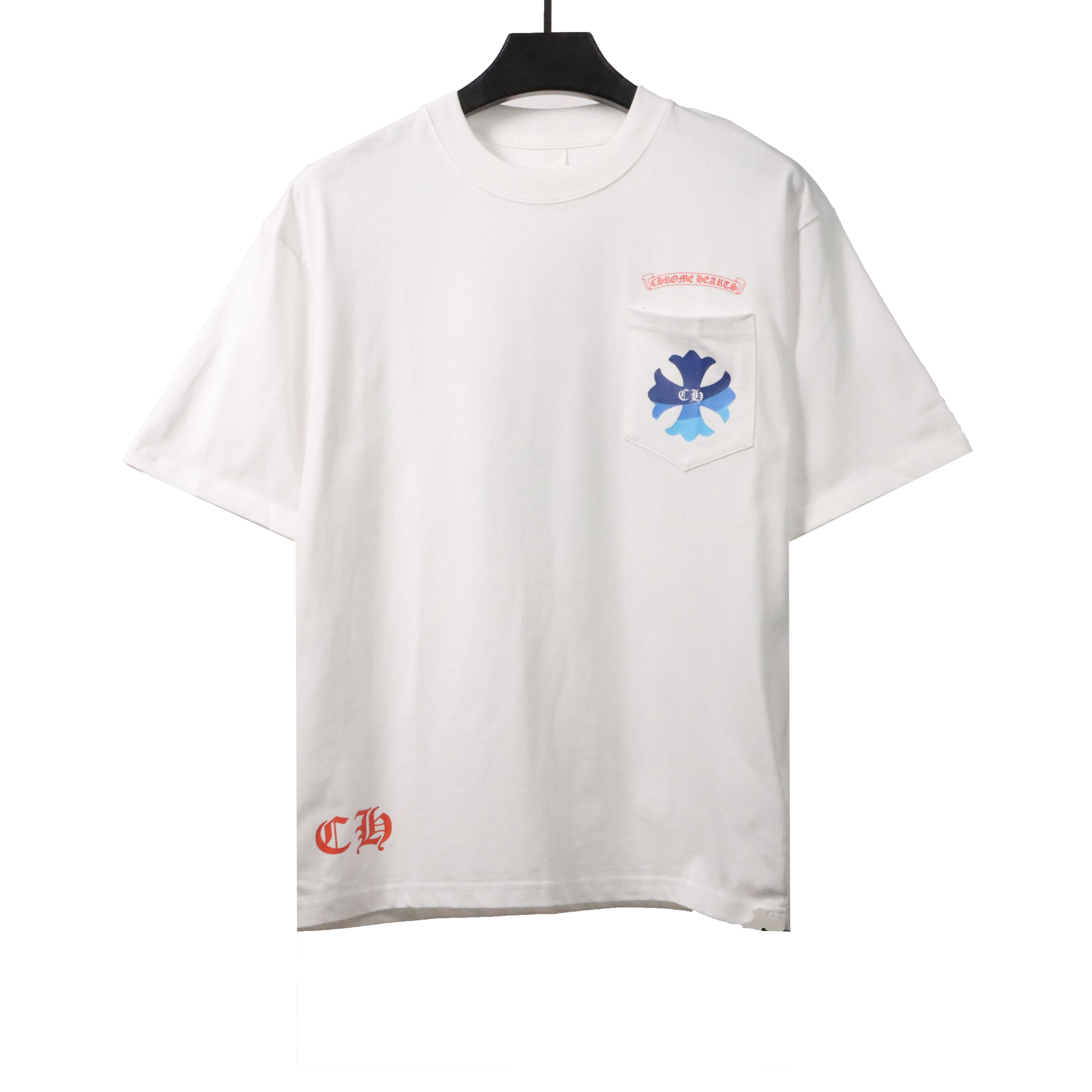 Chrome Hearts Blue Pocket Sanskrit Printed Short Sleeve White