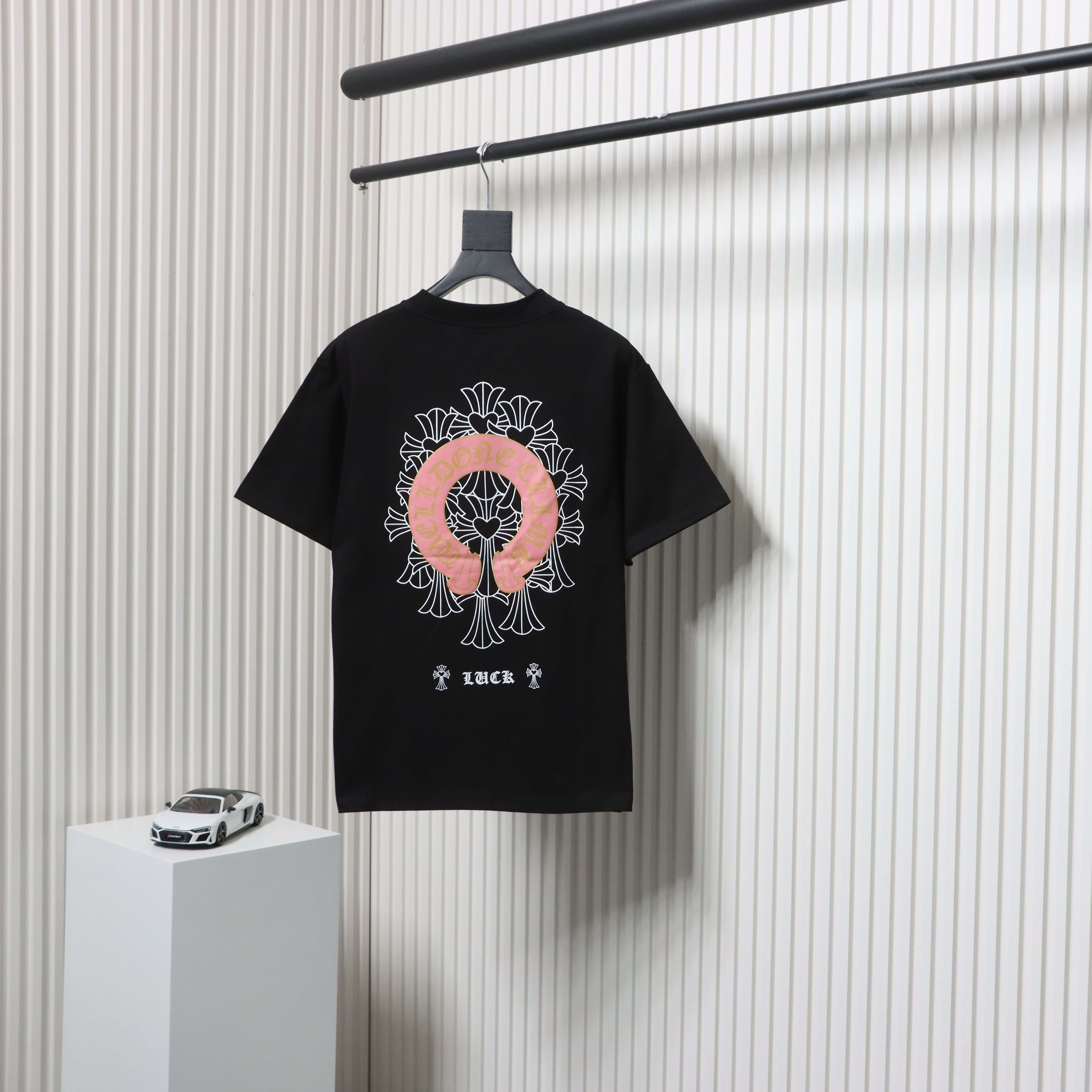 Chrome Hearts CH Sanskrit Cross Round Short Sleeve T-shirt Black